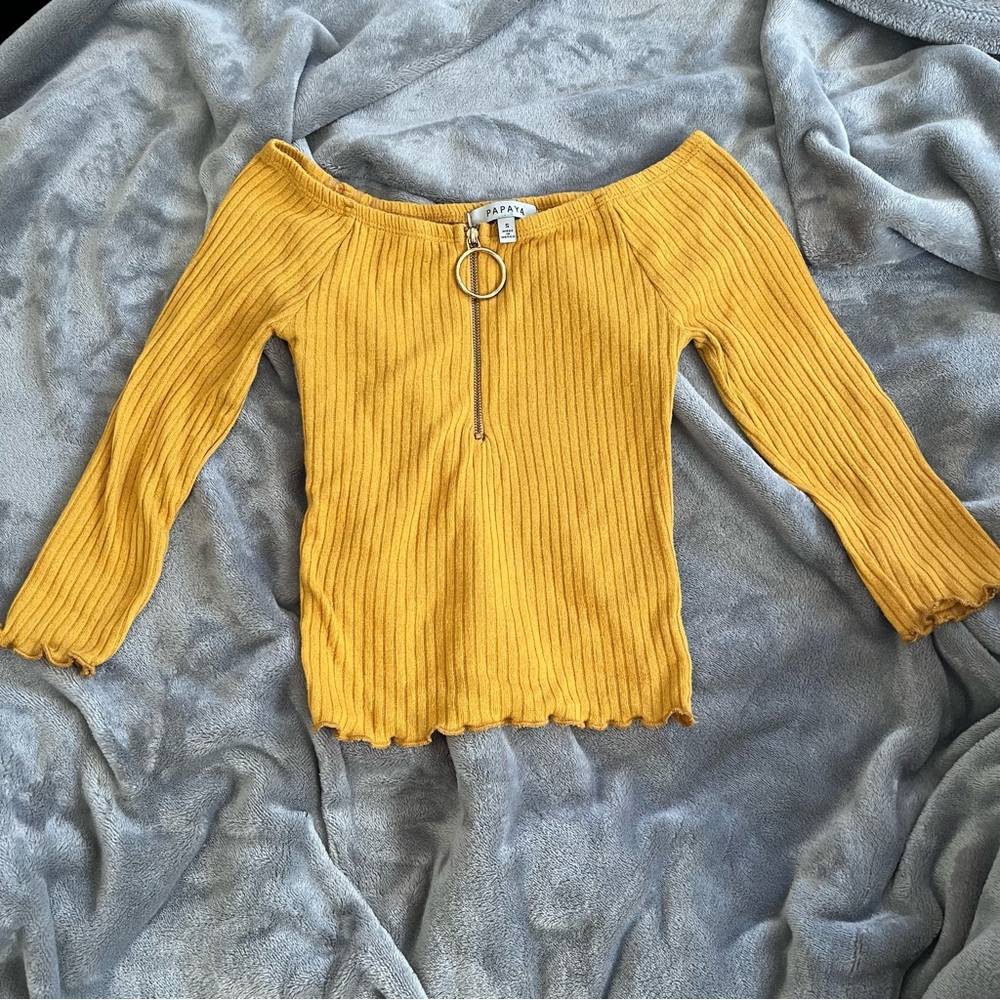 Papaya Zip Front Yellow Crop Top Mid Sleeves